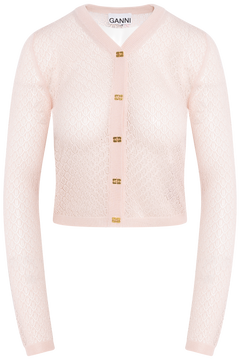 Shiny Viscose Pointelle Cardigan - Pale Lilac