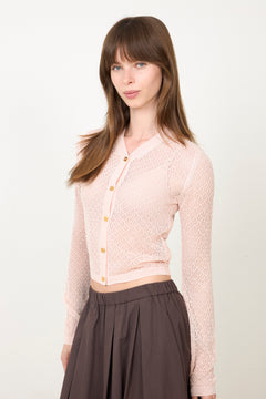 Shiny Viscose Pointelle Cardigan - Pale Lilac