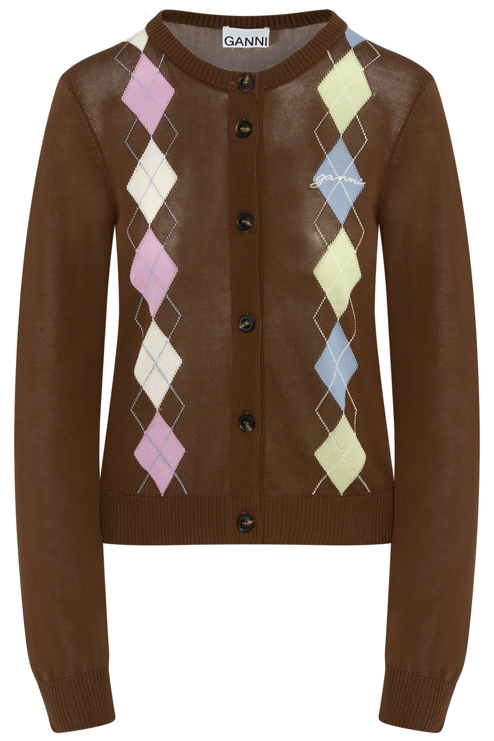 Light Cotton Argyle Cardigan - Tiramisu