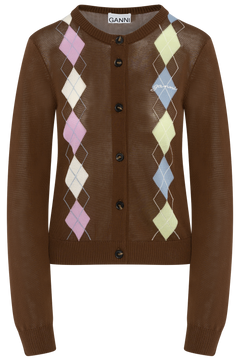 Light Cotton Argyle Cardigan - Tiramisu