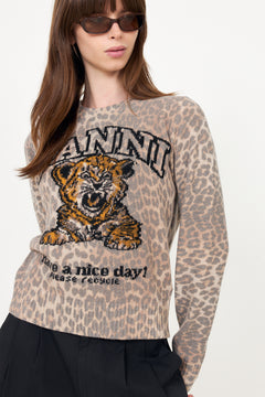 Graphic Wool Sweater Tiger - Almond Milk