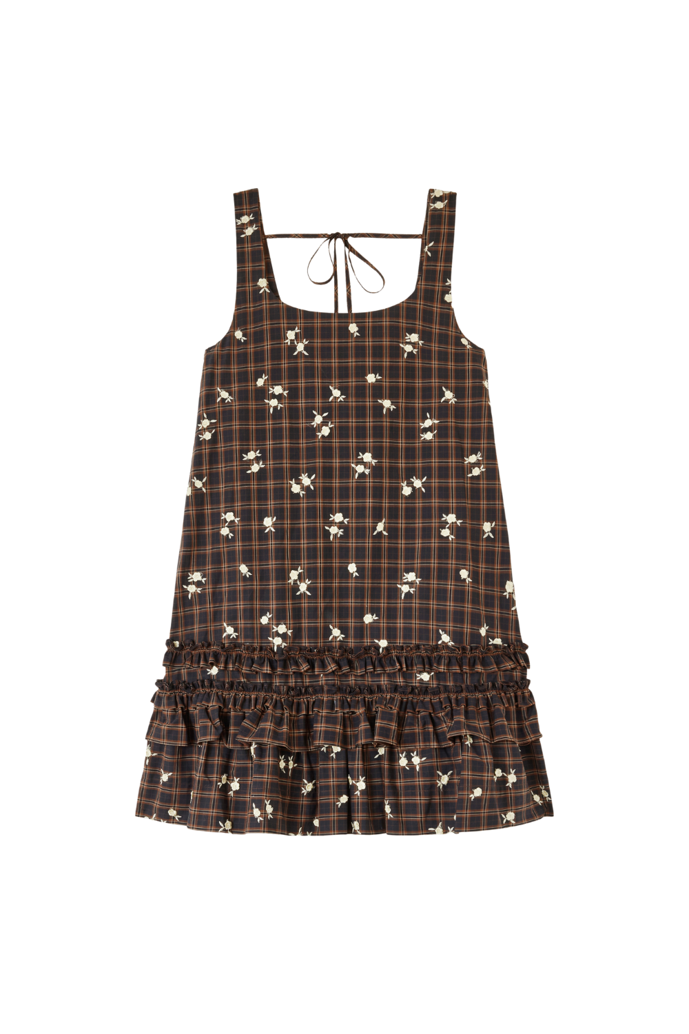 Yarn Dyed Check U-Neck Mini Dress - Cappuccino