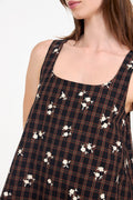 Yarn Dyed Check U-Neck Mini Dress - Cappuccino