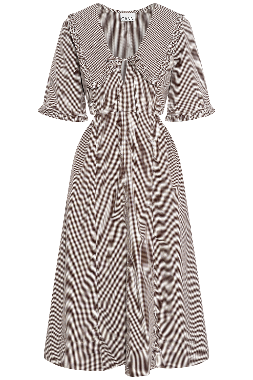 Check Cotton Cut Out Midi Dress - Chicory Coffee