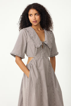 Check Cotton Cut Out Midi Dress - Chicory Coffee