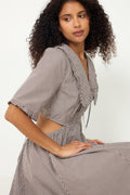Check Cotton Cut Out Midi Dress - Chicory Coffee