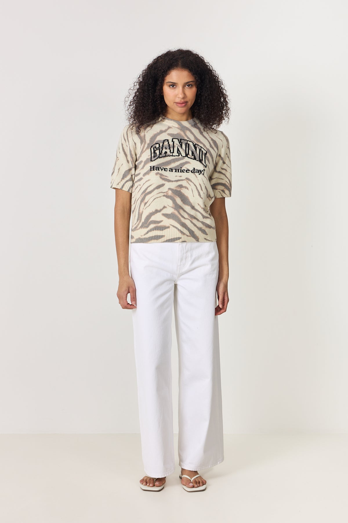 Graphic Wool Printed Tee - Egret