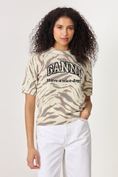 Graphic Wool Printed Tee - Egret