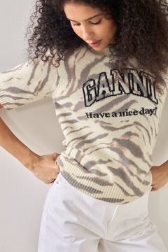 Graphic Wool Printed Tee - Egret