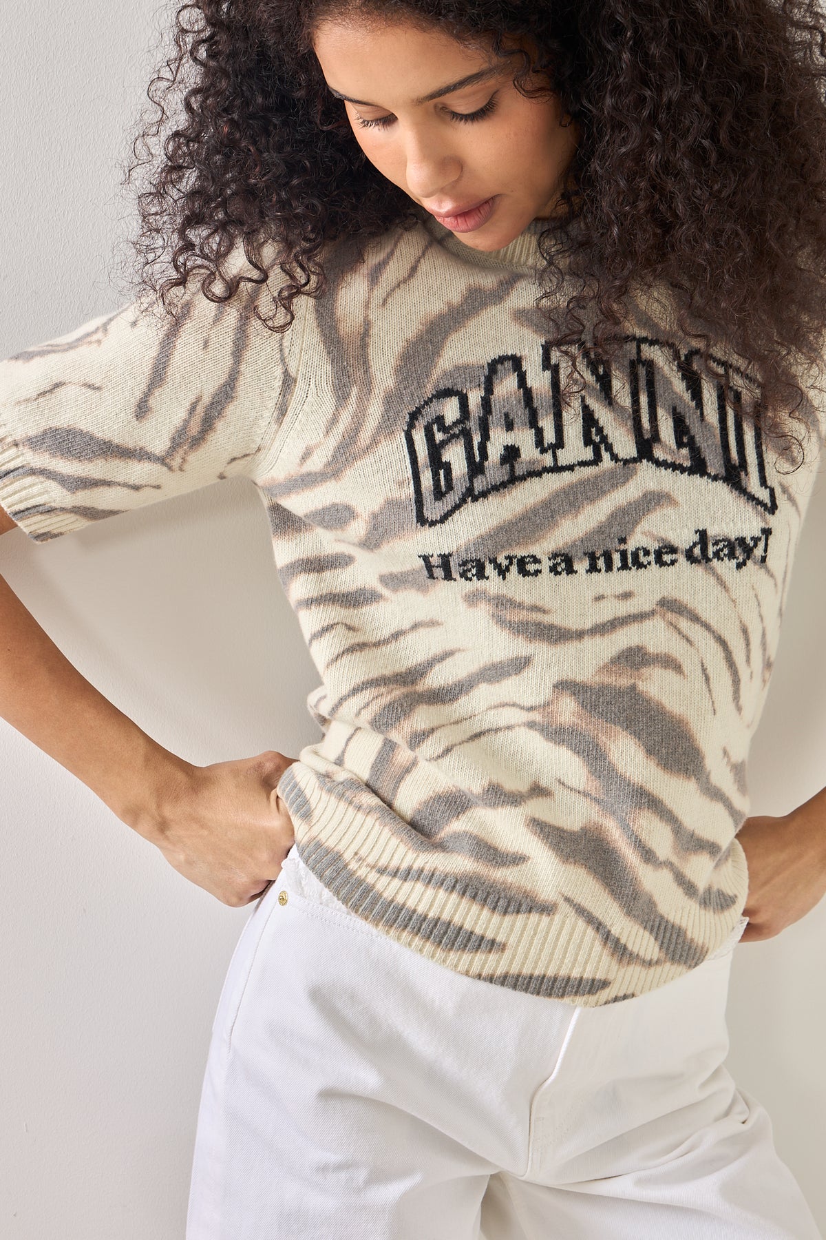 Graphic Wool Printed Tee - Egret