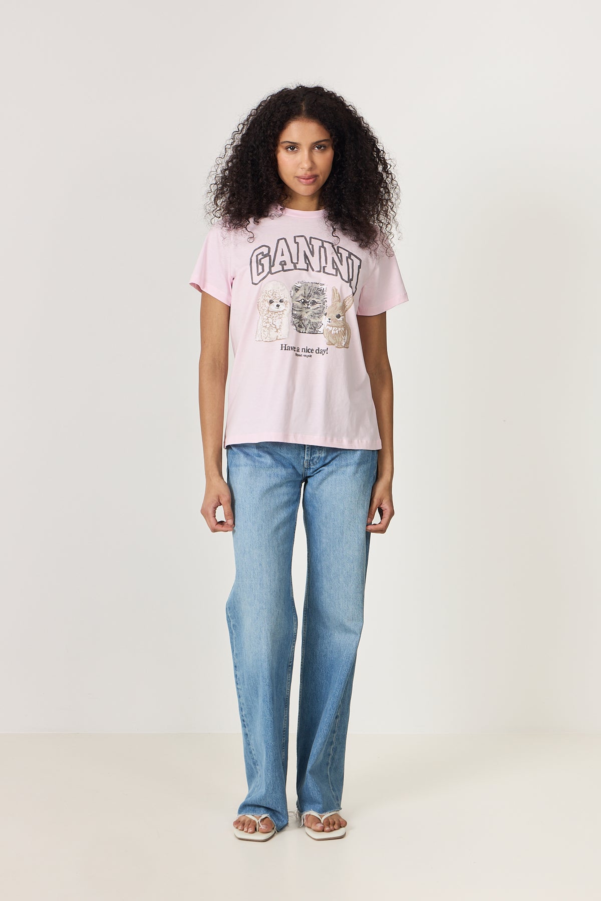 Basic Cotton Relaxed T-Shirt Animals - Chalk Pink