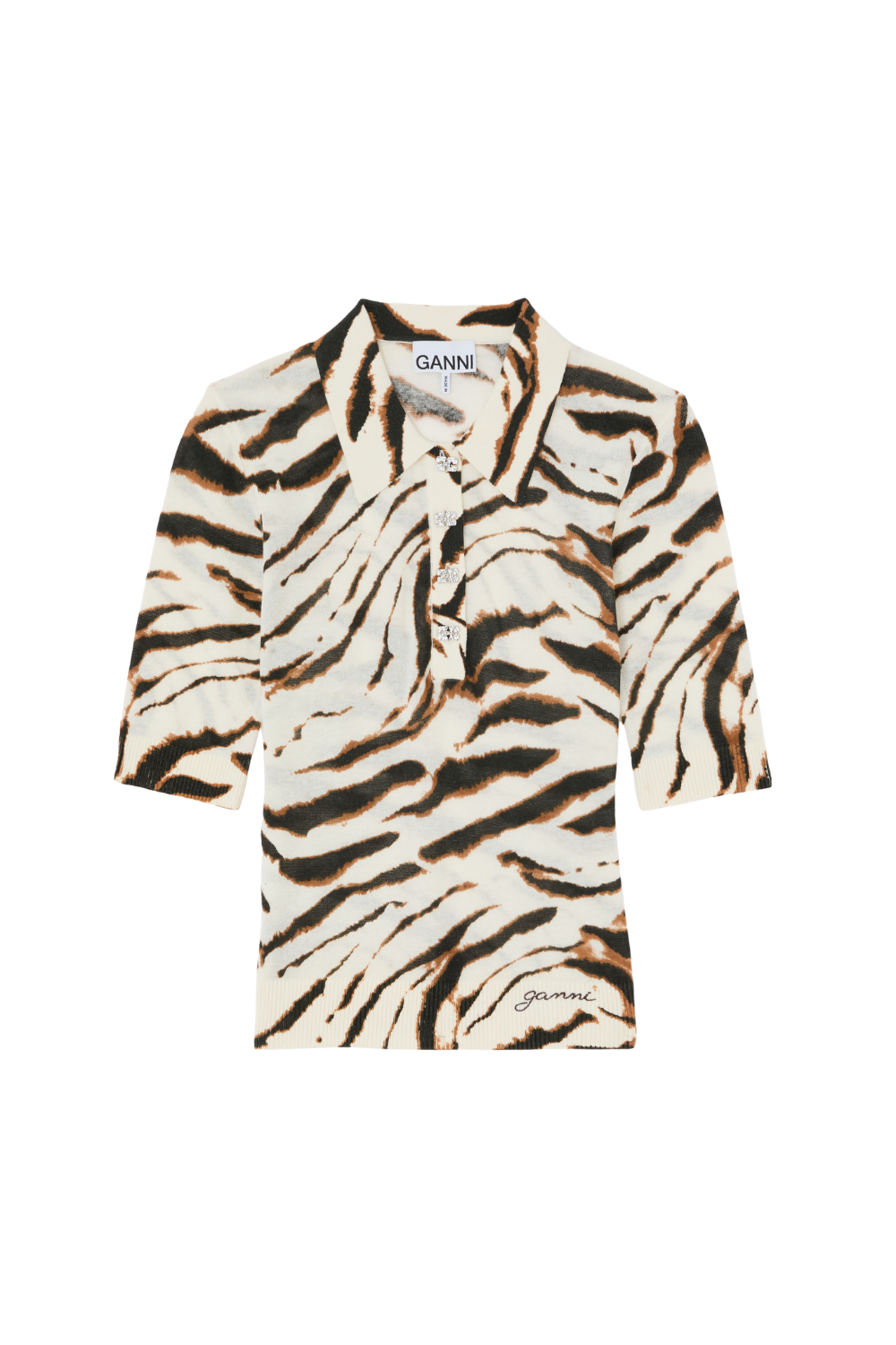 Sheer Printed Cotton Polo - Egret