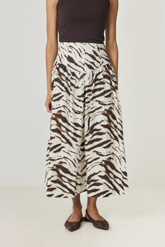 Printed Stretch Cotton Long Skirt - Egret