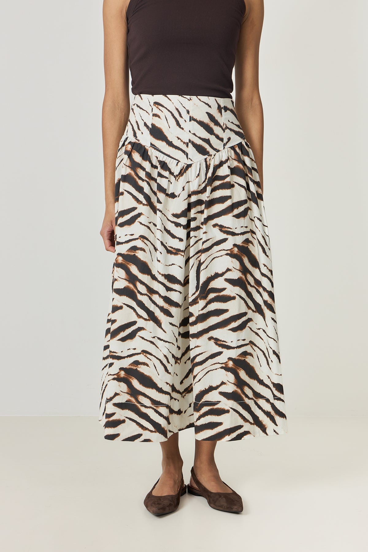 Printed Stretch Cotton Long Skirt - Egret