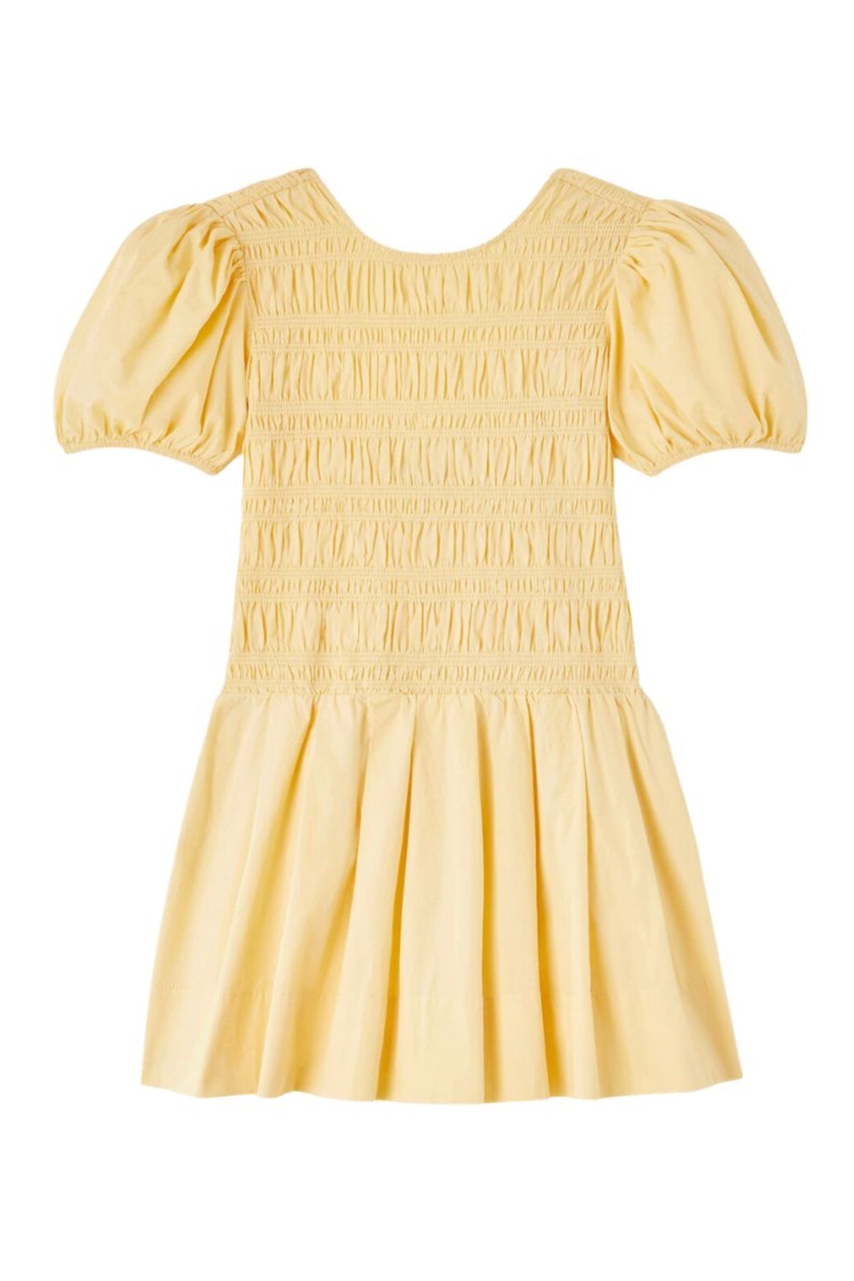 Stretch Cotton Mini Smocked Pleated Dress - Italian Straw
