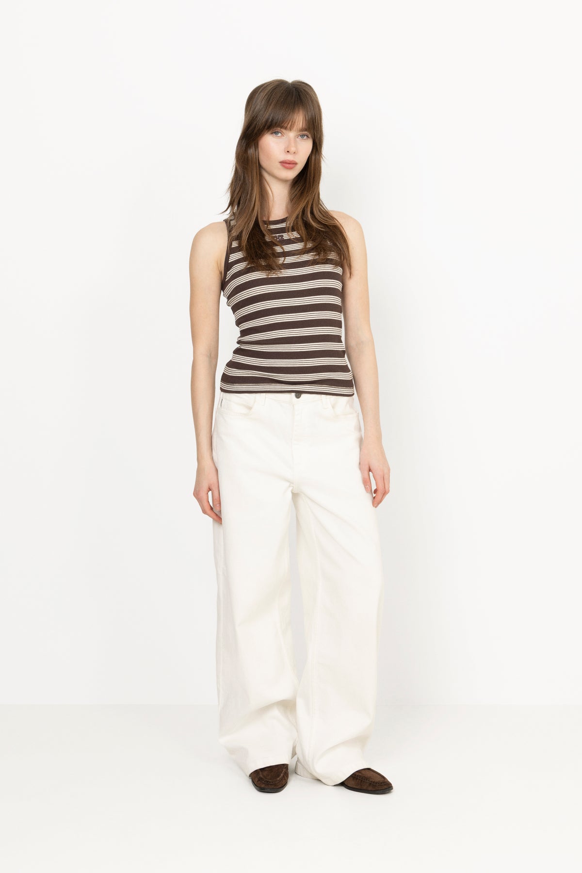 Soft Cotton Rib Tank Top Stripe - Mole