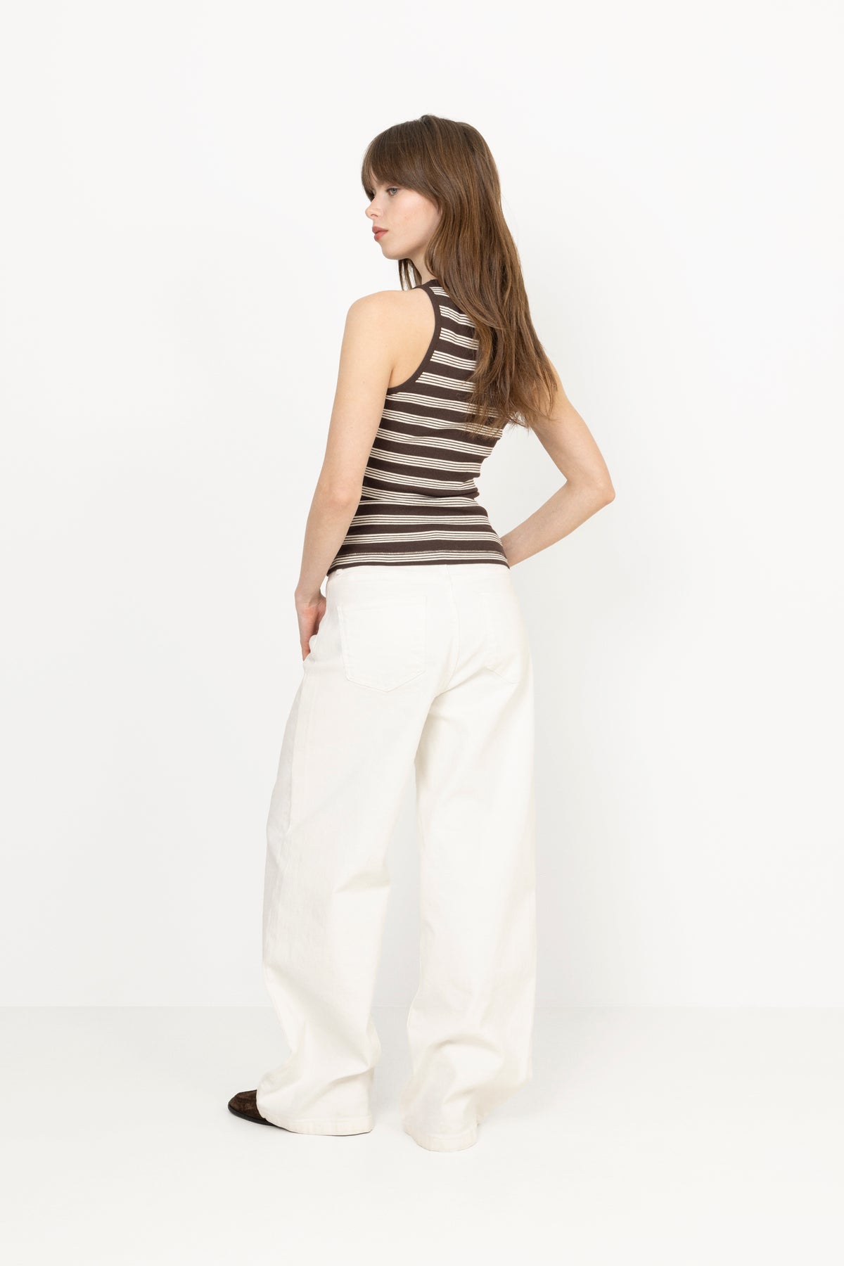 Soft Cotton Rib Tank Top Stripe - Mole