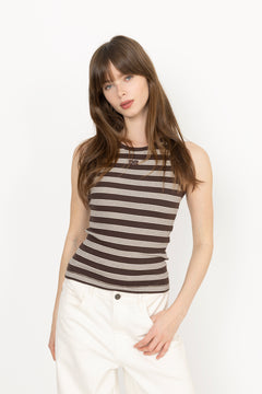 Soft Cotton Rib Tank Top Stripe - Mole