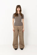 Soft Cotton Rib Short Sleeve T-Shirt Stripe - Mole