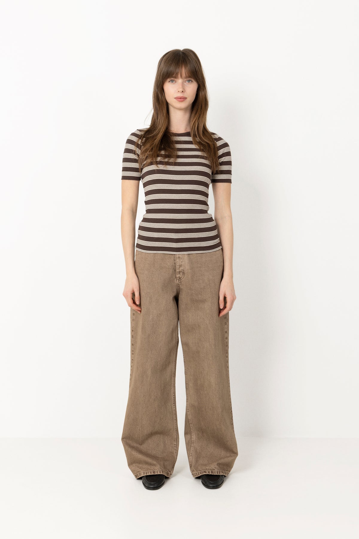 Soft Cotton Rib Short Sleeve T-Shirt Stripe - Mole