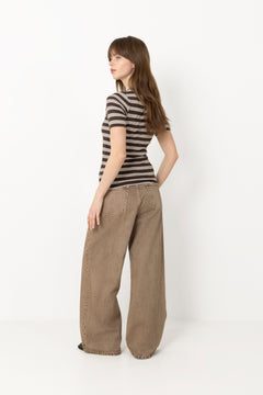 Soft Cotton Rib Short Sleeve T-Shirt Stripe - Mole