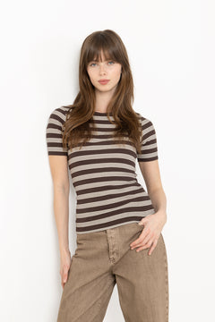 Soft Cotton Rib Short Sleeve T-Shirt Stripe - Mole