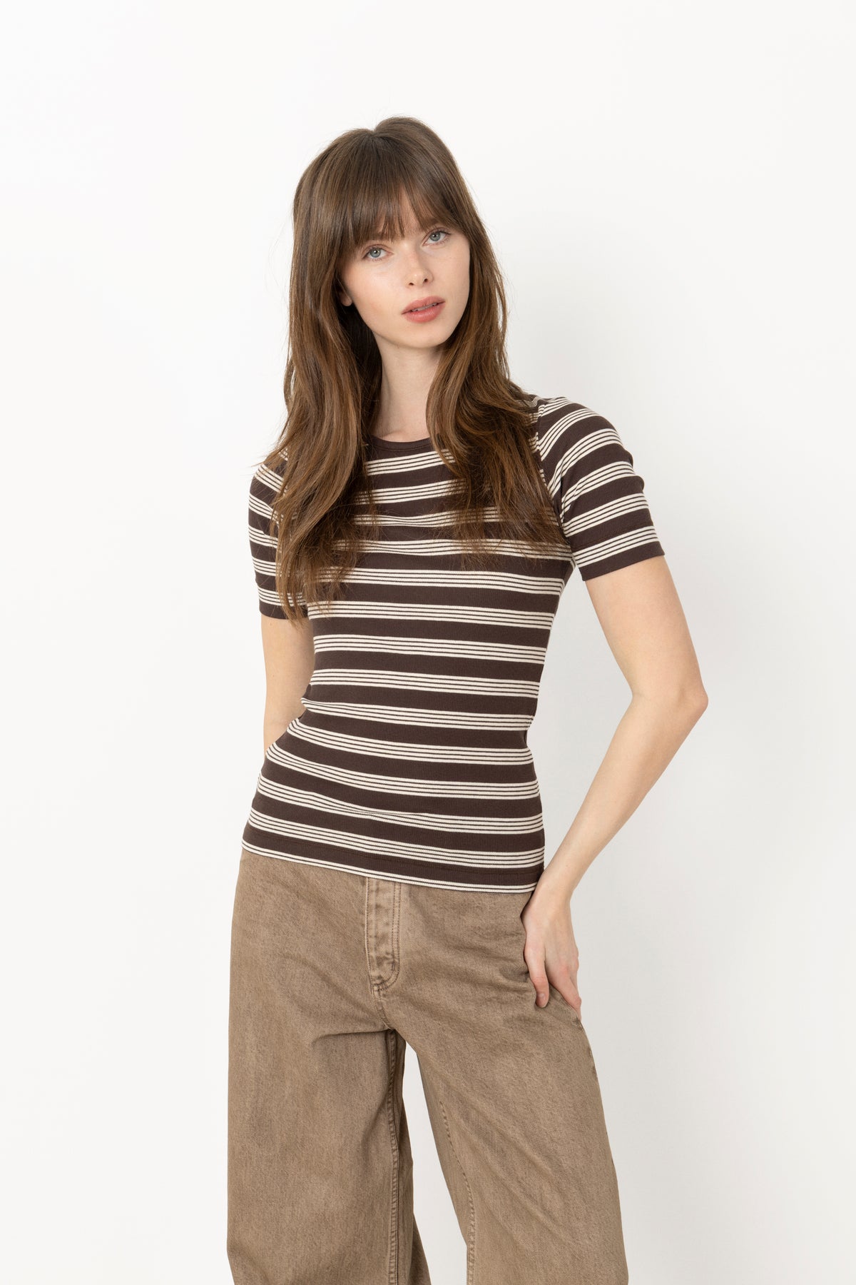 Soft Cotton Rib Short Sleeve T-Shirt Stripe - Mole