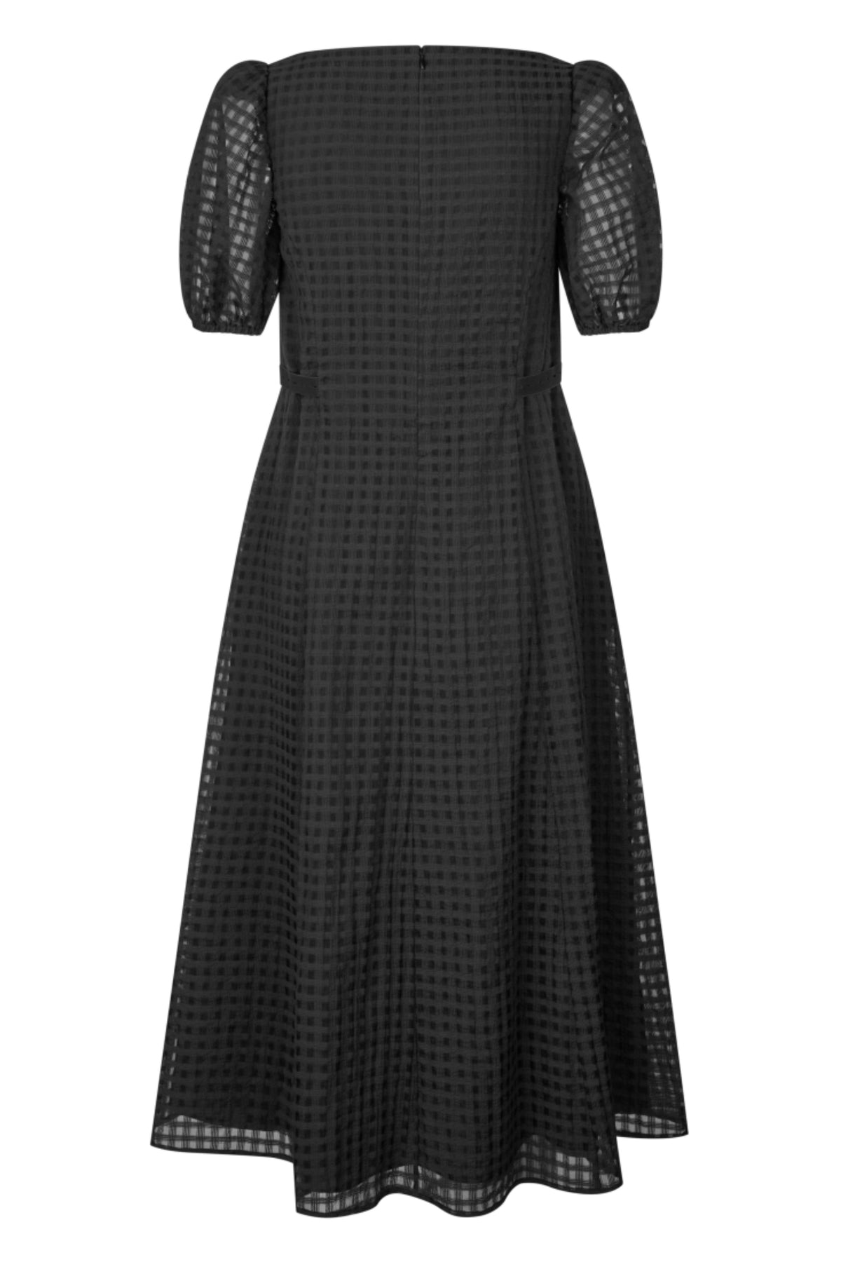 Adjustable Waist Voluminous Midi Dress - Checkered Organza