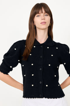 Bobble Knit Polo Cardigan - Midnight Bobbles