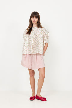 Gathered Top - Sakura Check Pink