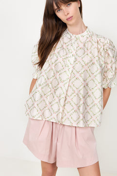 Gathered Top - Sakura Check Pink