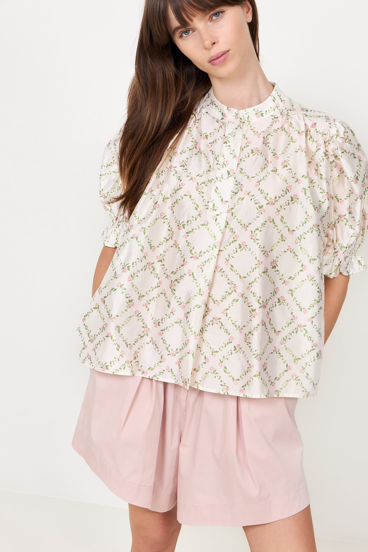 Gathered Top - Sakura Check Pink