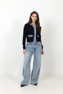 Zelma Knit Denim Cardigan - Navy