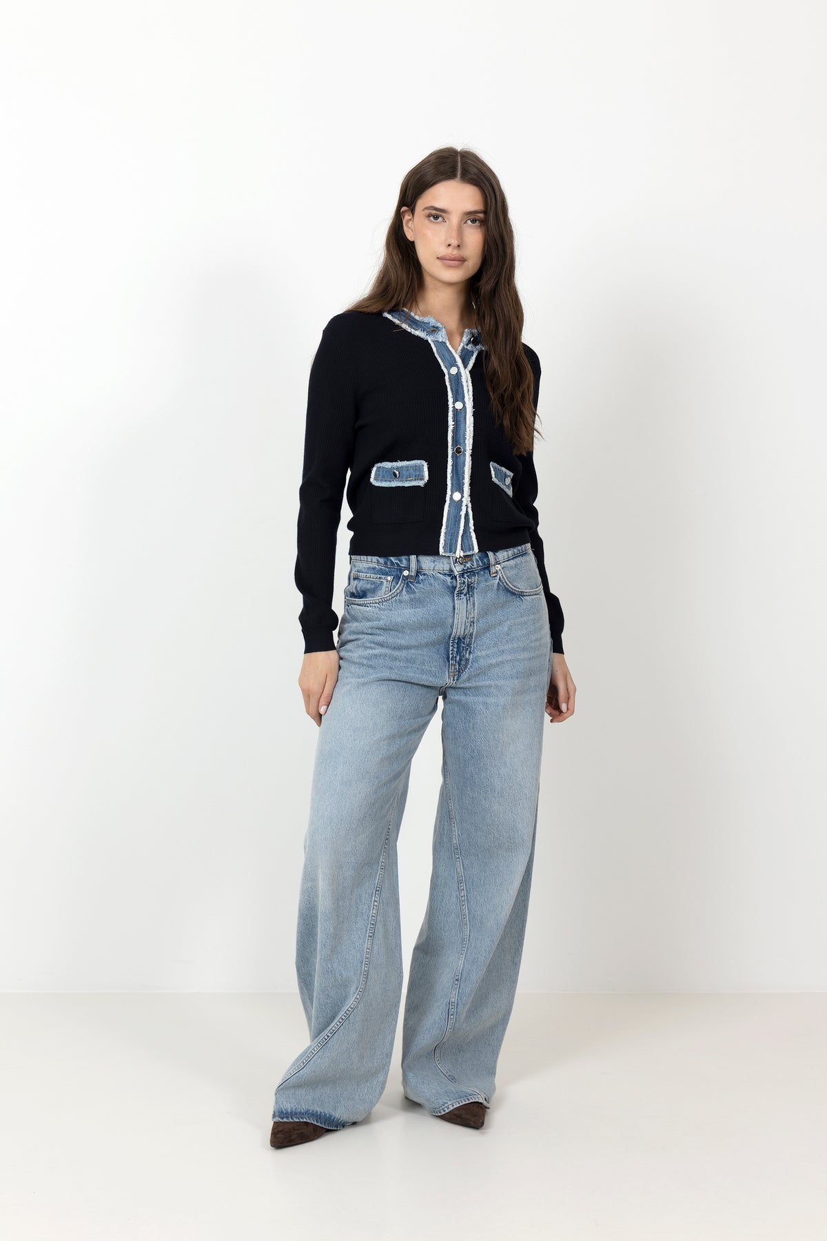 Zelma Knit Denim Cardigan - Navy