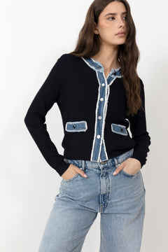 Zelma Knit Denim Cardigan - Navy