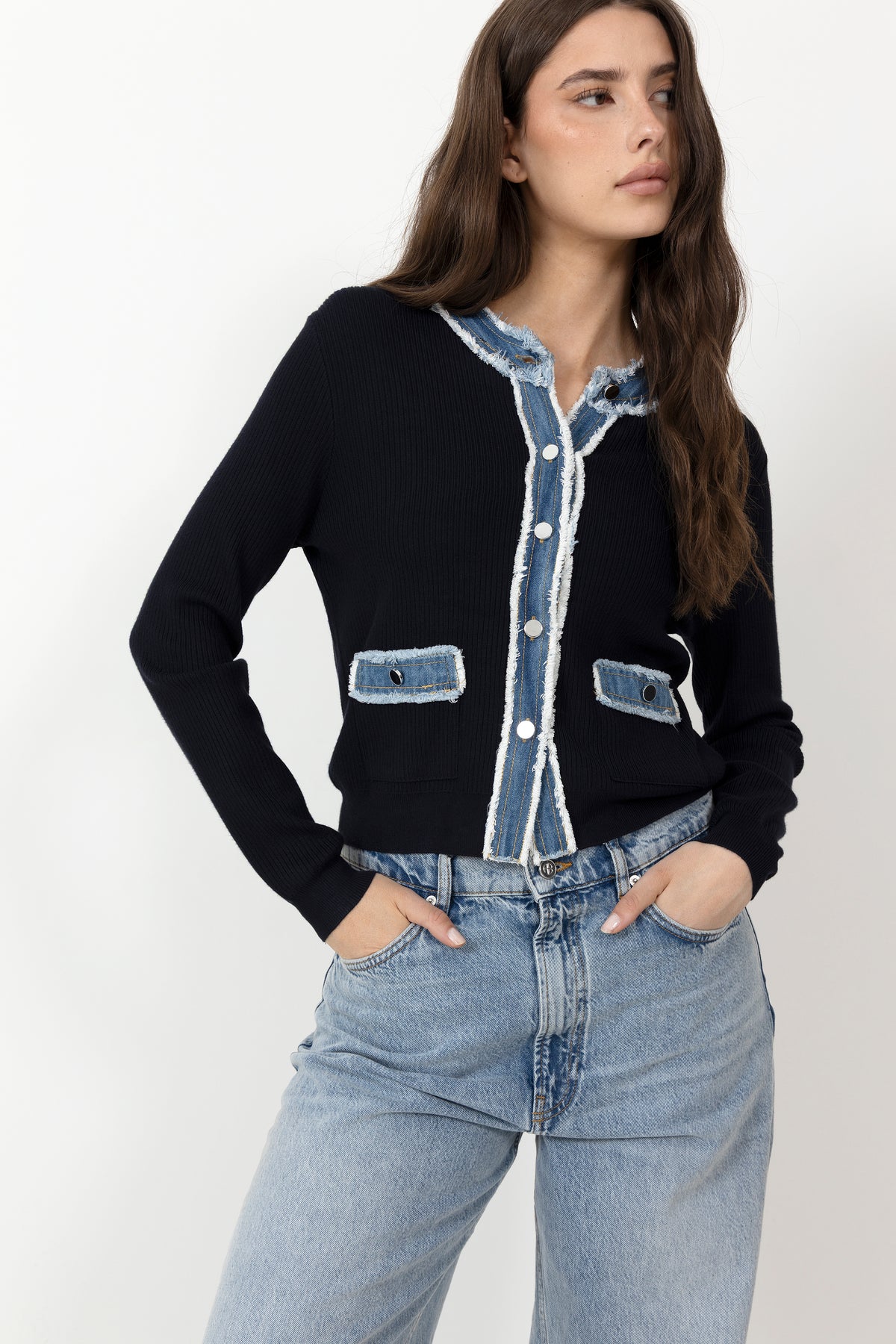 Zelma Knit Denim Cardigan - Navy
