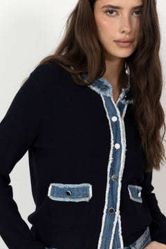 Zelma Knit Denim Cardigan - Navy