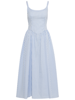Chiara Midi Dress - Paloma Check Light Blue White