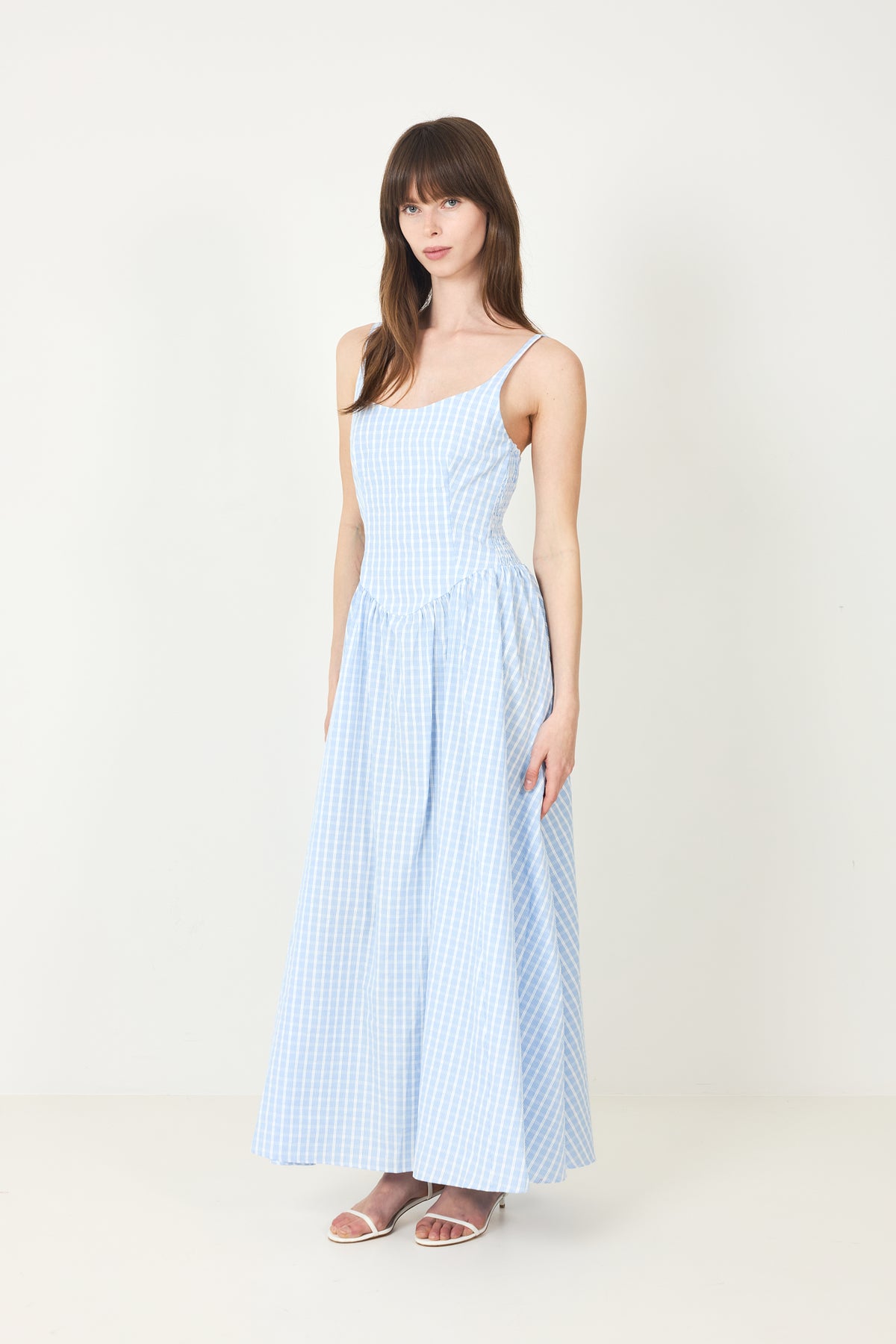 Chiara Midi Dress - Paloma Check Light Blue White