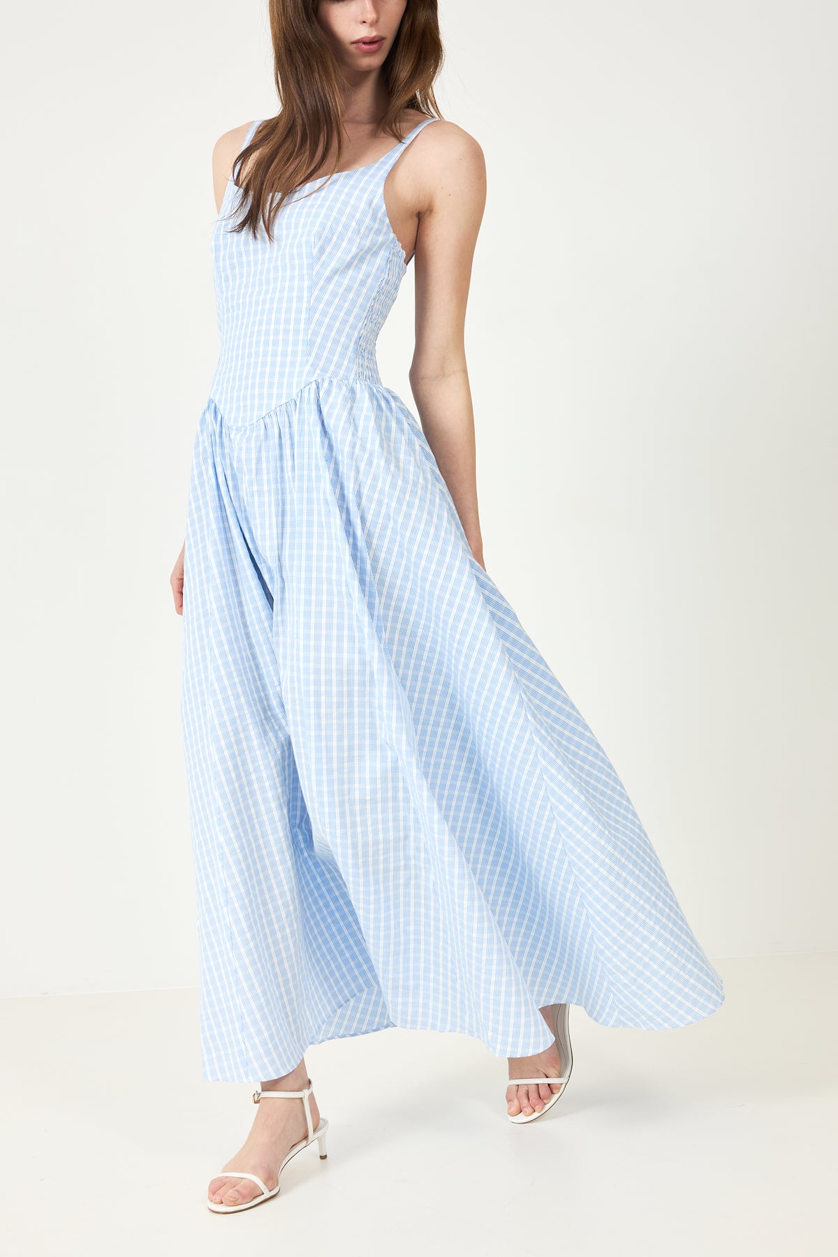 Chiara Midi Dress - Paloma Check Light Blue White