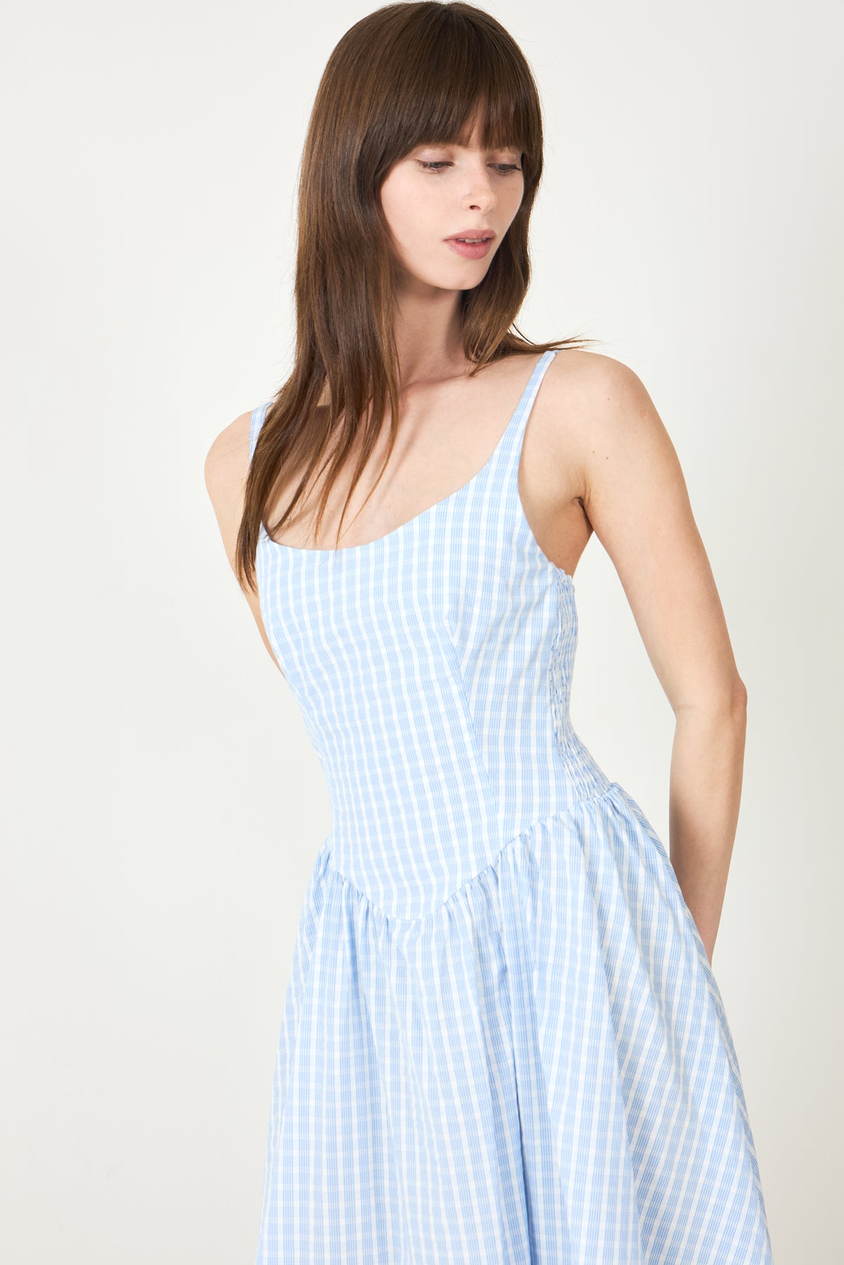 Chiara Midi Dress - Paloma Check Light Blue White