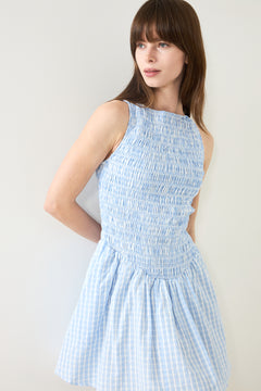 Martina Mini Dress - Paloma Check Light Blue White