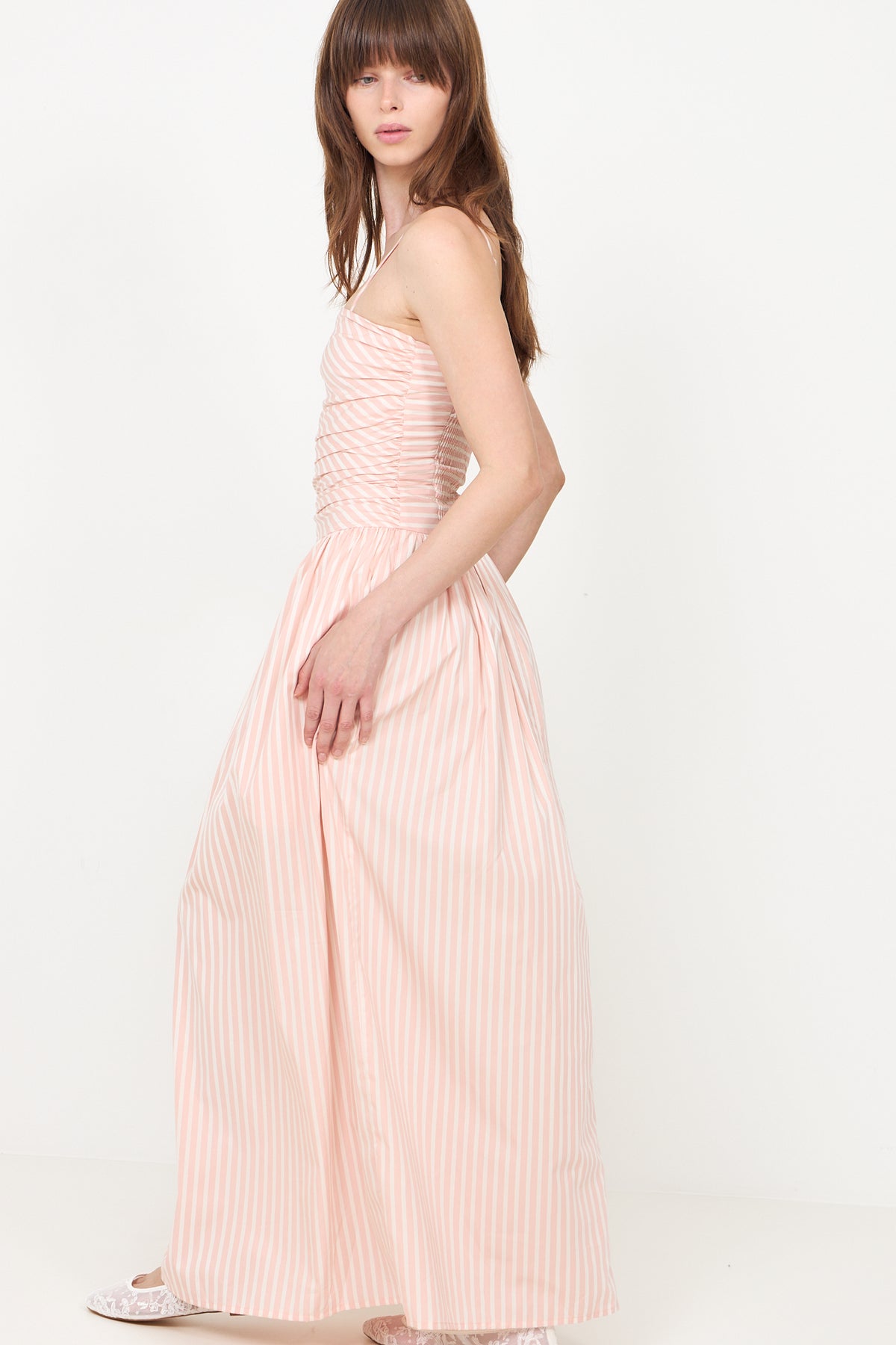 Portlligat Maxi Dress - Carmen Stripe Peony White