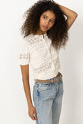 Abriana Eyelet Knit Cardigan - Cowrie