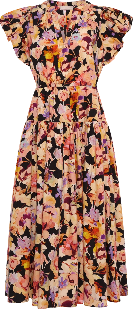 Marin Cotton Midi Dress - Night Bloom