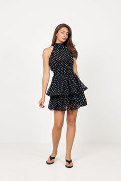 Idun Polka Dot Mini Dress - Black Dot
