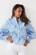 Synne Cotton Flower Blouse - Blue Flower