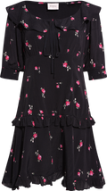 Ilse Flower Mini Dress - Black Pink