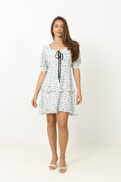 Ilse Floral Mini Dress - Blue/White