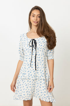 Ilse Floral Mini Dress - Blue/White